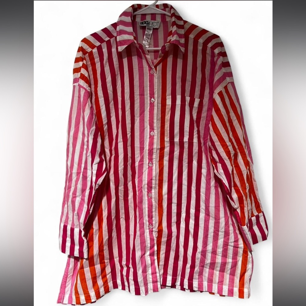 Beach Riot Pink and Orange Striped Shirt